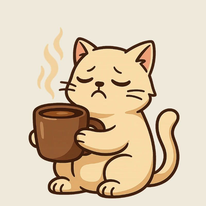 Chat café Somnolent et Tasse de Café