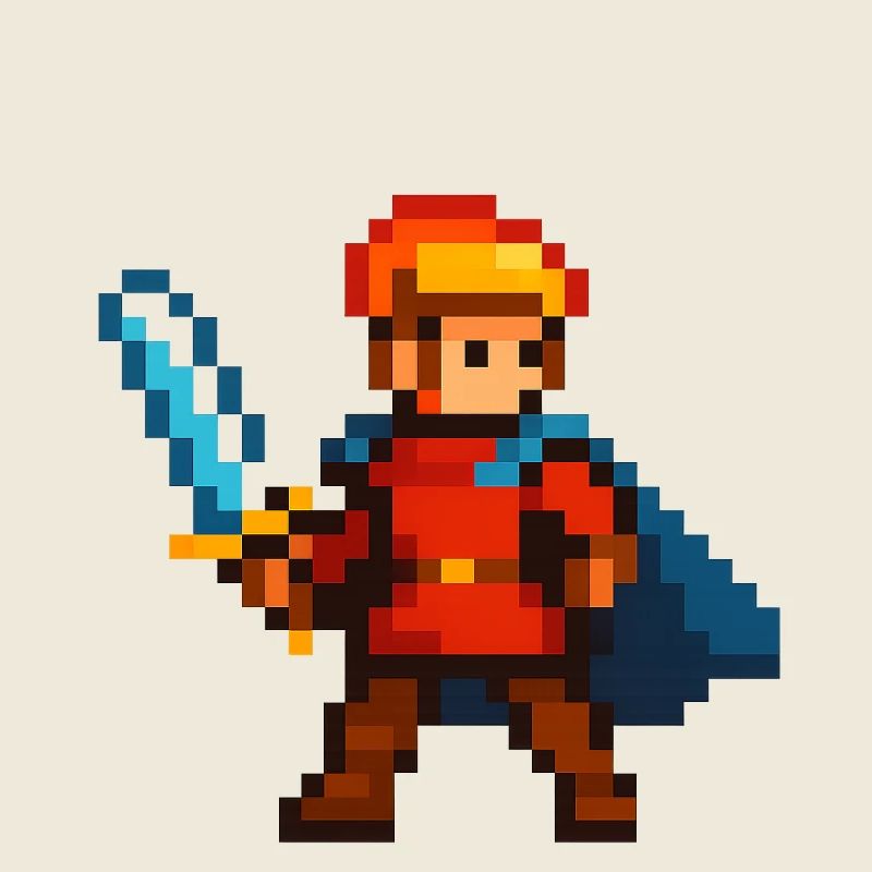 Pixel Knight with Sword and Cape