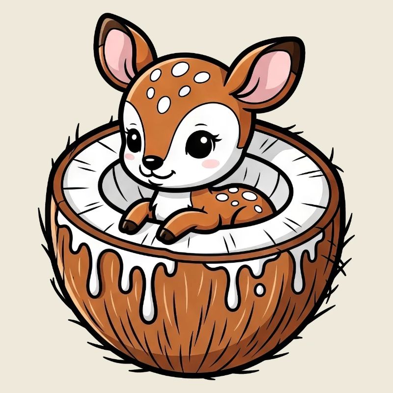 Cute Deer Deer Cartoon Palm Tree Fruit Coconut