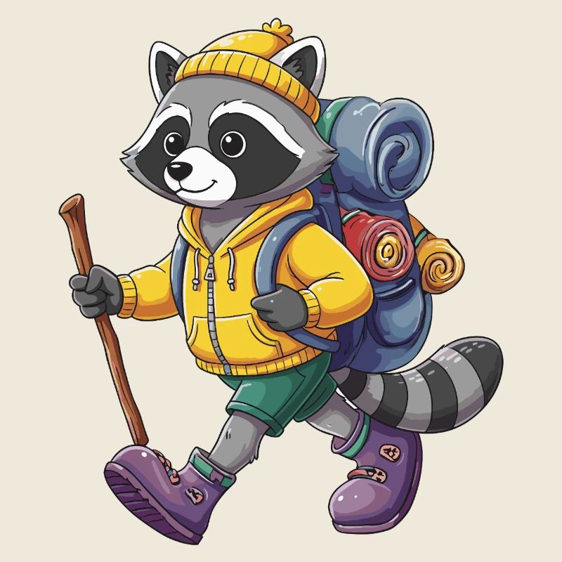 Camping de randonnée raton laveur mignon Backpacker