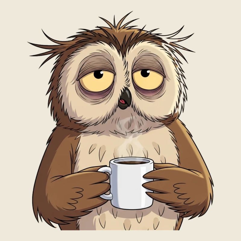 Müde Eule mit Kaffee – Lustiges Tierdesign Humor