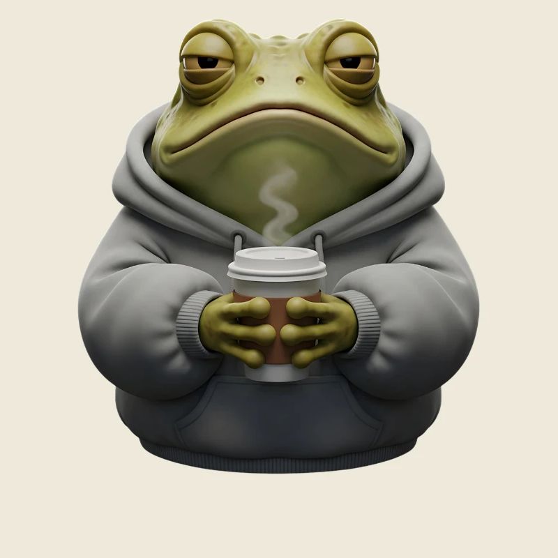 Grenouille fatiguée avec sweat à capuche au café dessin animé