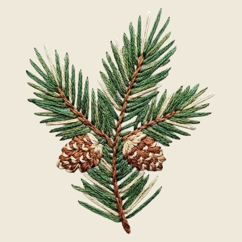 Branche de Noël brodée – subtil accent vert