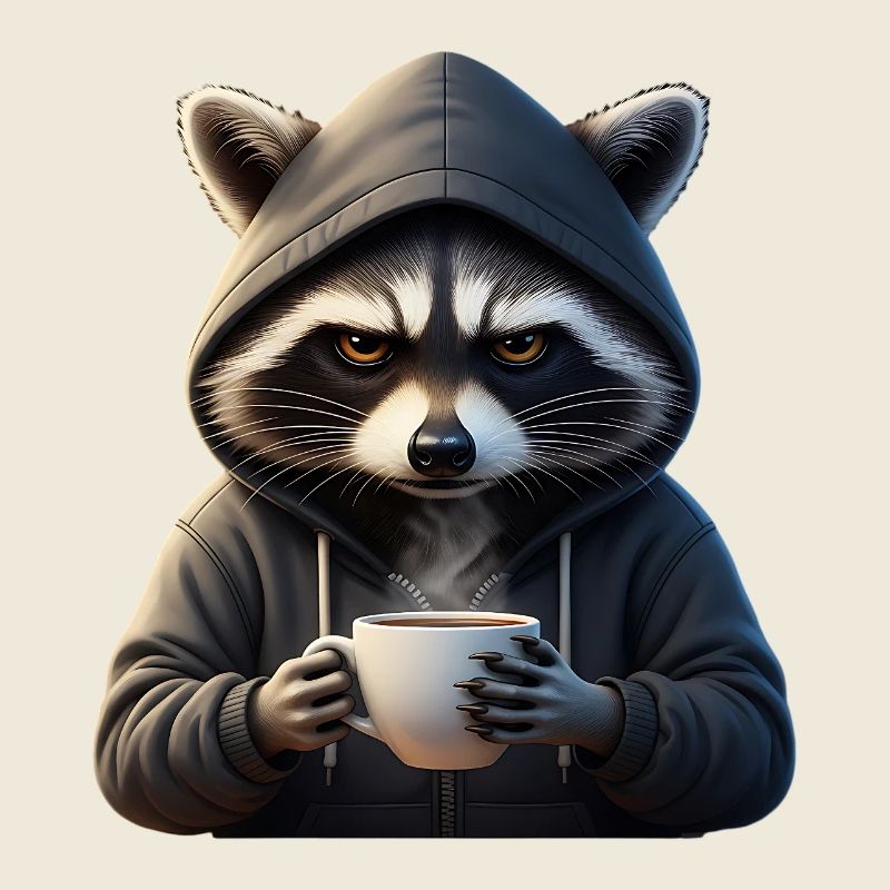 Grimmiger Kaffee-Waschbär im Hoodie Artwork