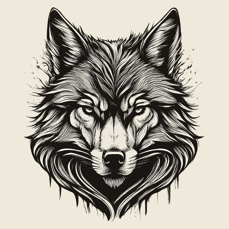 Wolf Head Ink Engraved