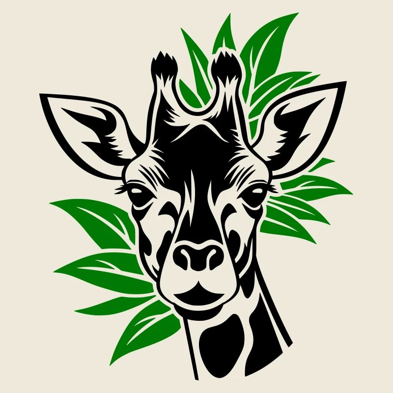 Girafe avec des feuilles en arrière-plan