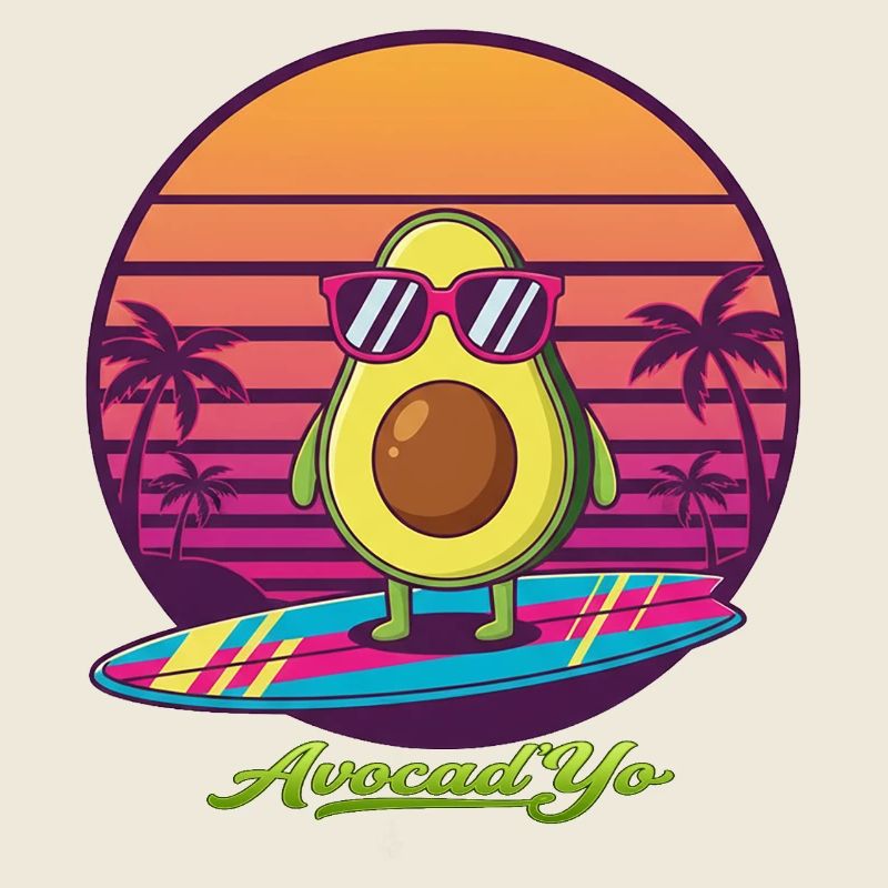 Surf d’avocat devant un coucher de soleil rétro