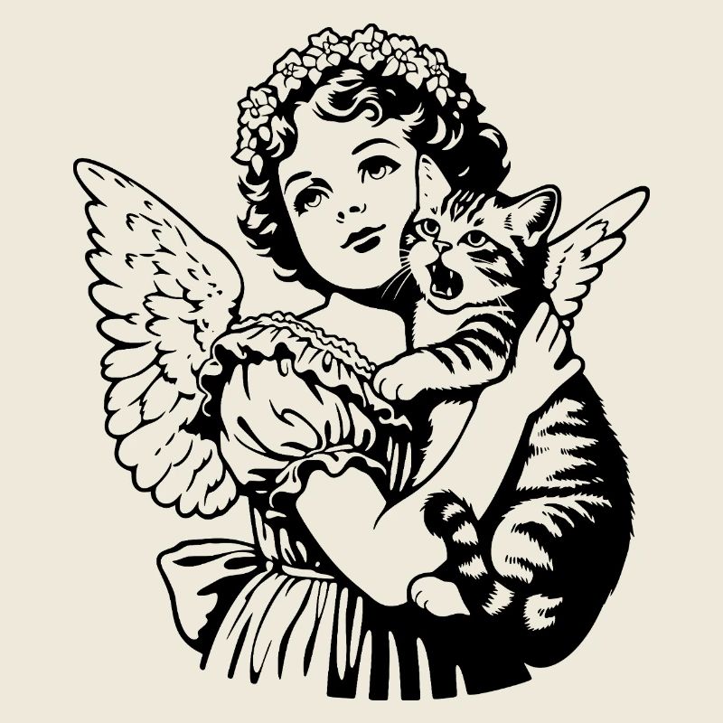 Ange avec chat – Illustration vintage de chérubin