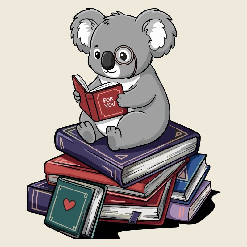 Bookworm Koala Bear Reading Books Art