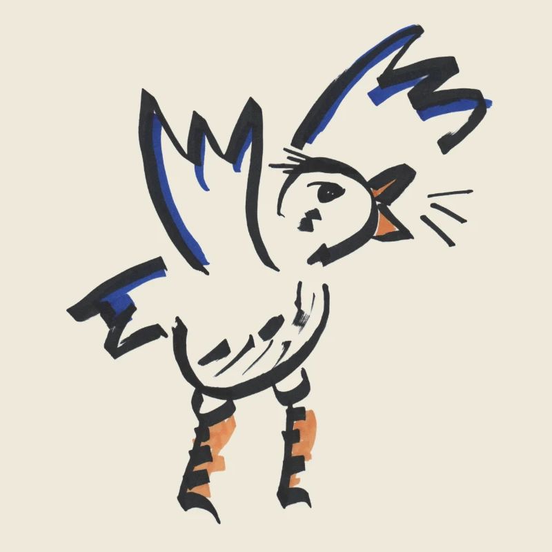 Coq abstrait bleu orange