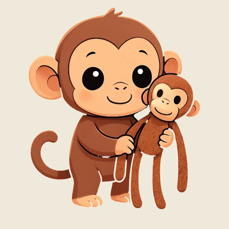 Punch Monkey Cartoon mit Kuschelfreund Sticker 