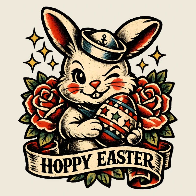 Hoppy Easter Easter Bunny with Easter Egg Vintage