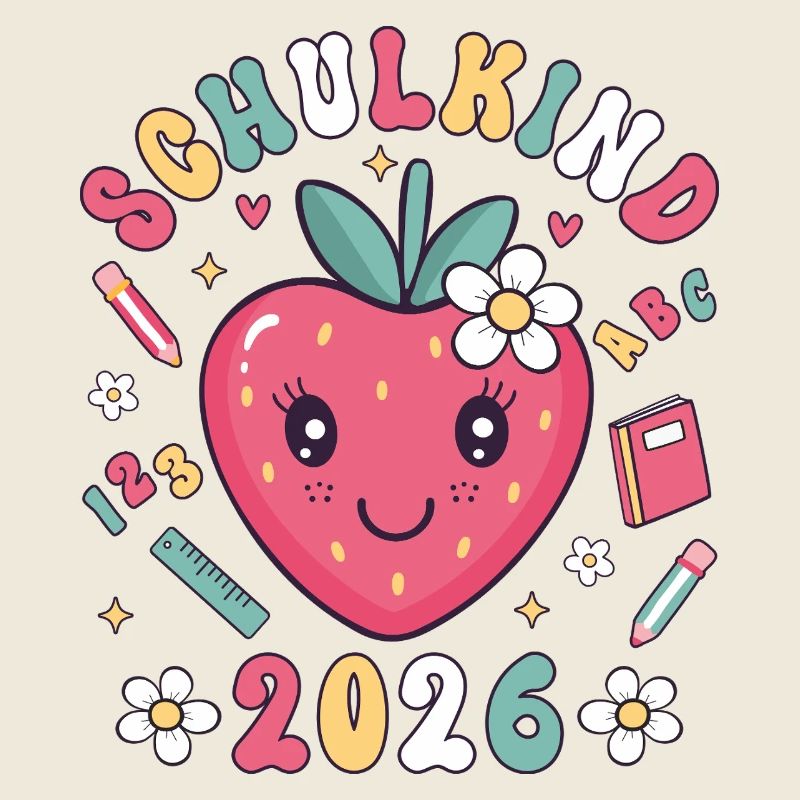 Schulkind 2026 Einschulung Erdbeere Mädchen