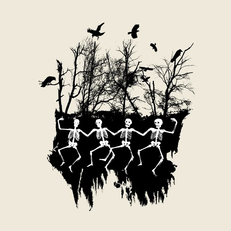 Illustration de squelette dansant noir et blanc