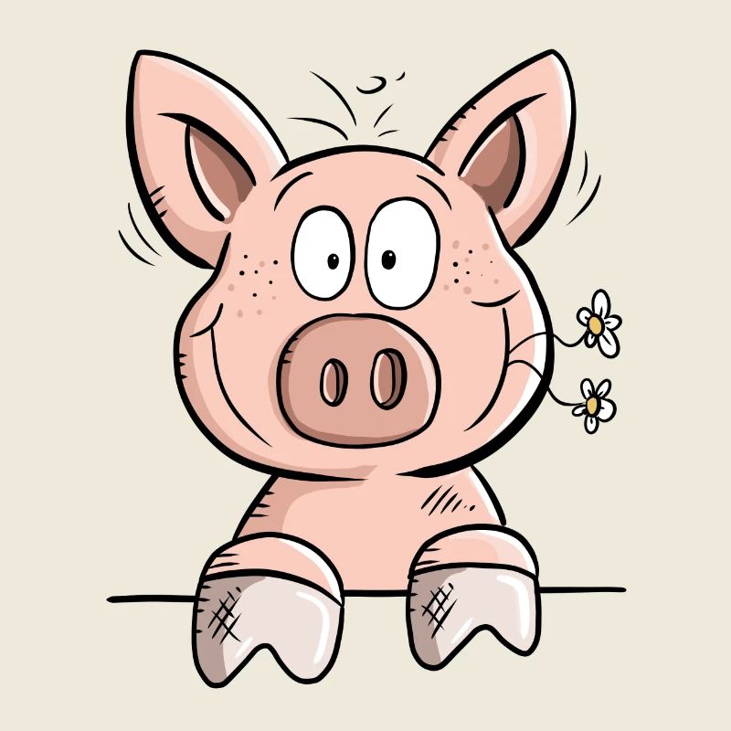 Happy Schweinchen mit Blümchen I Tiermotiv Comic