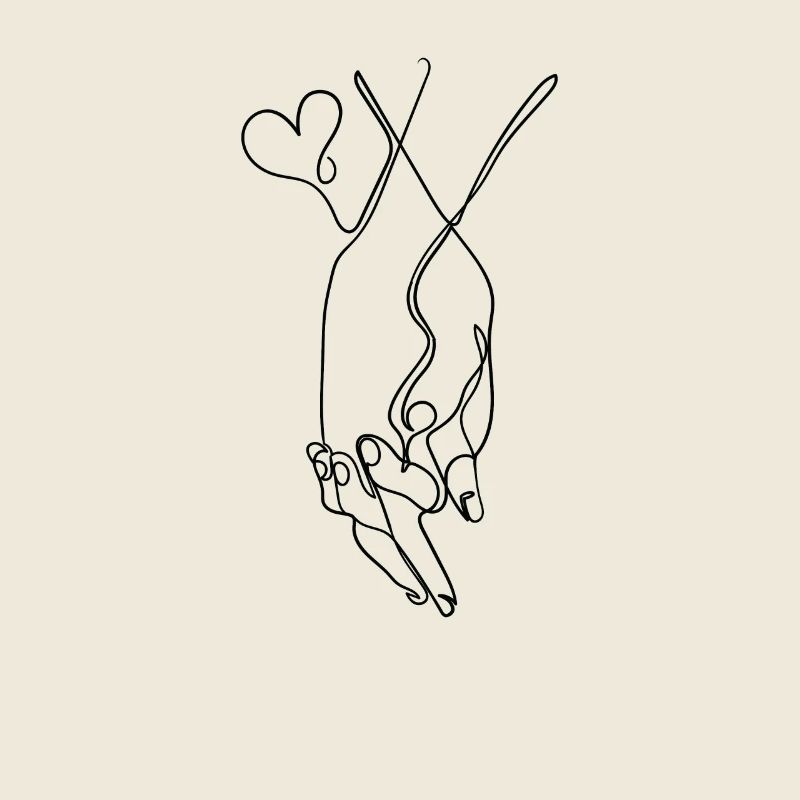 One Line Drawing Holding Hands Single Art