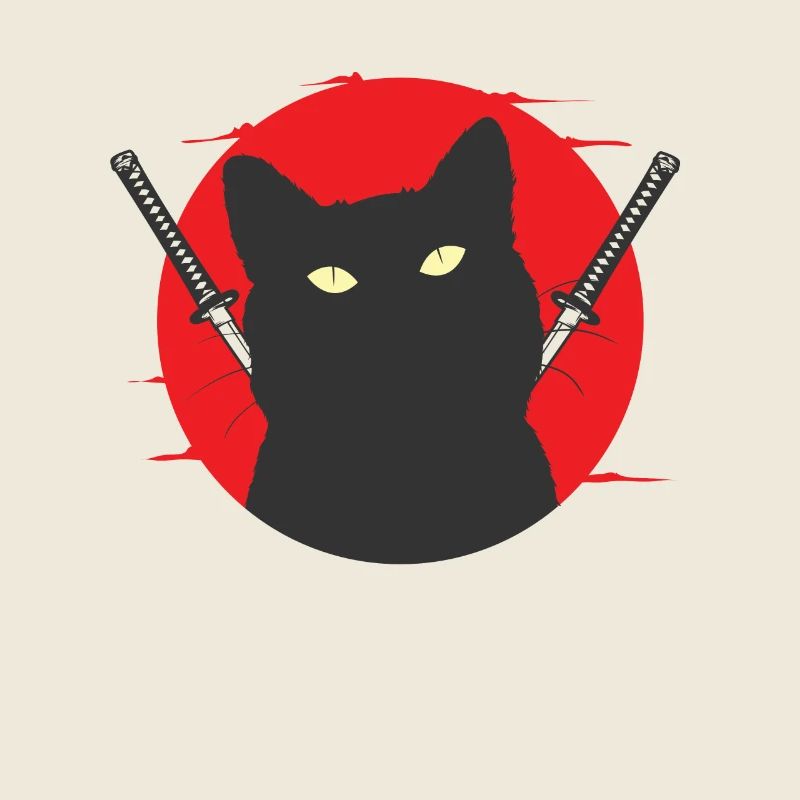Chat samouraï noir avec paire d’épée