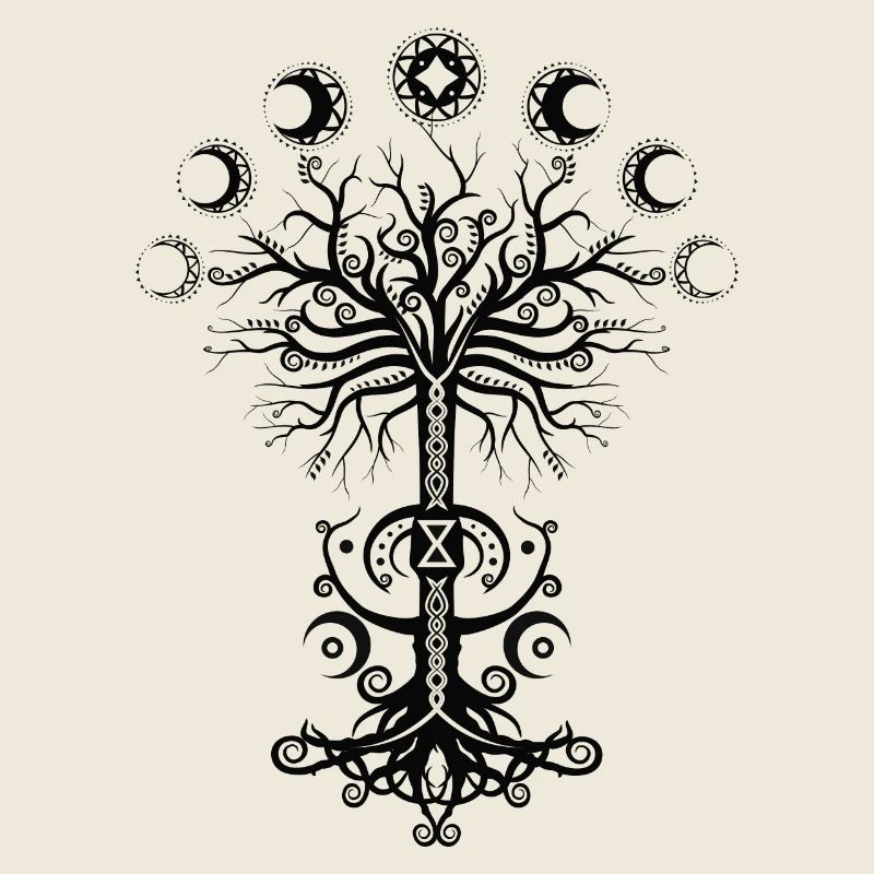 Ygdrassil Moon Phase Lebensbaum Occult Pagan
