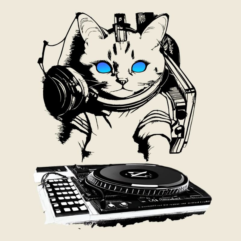Cat DJ with mixer