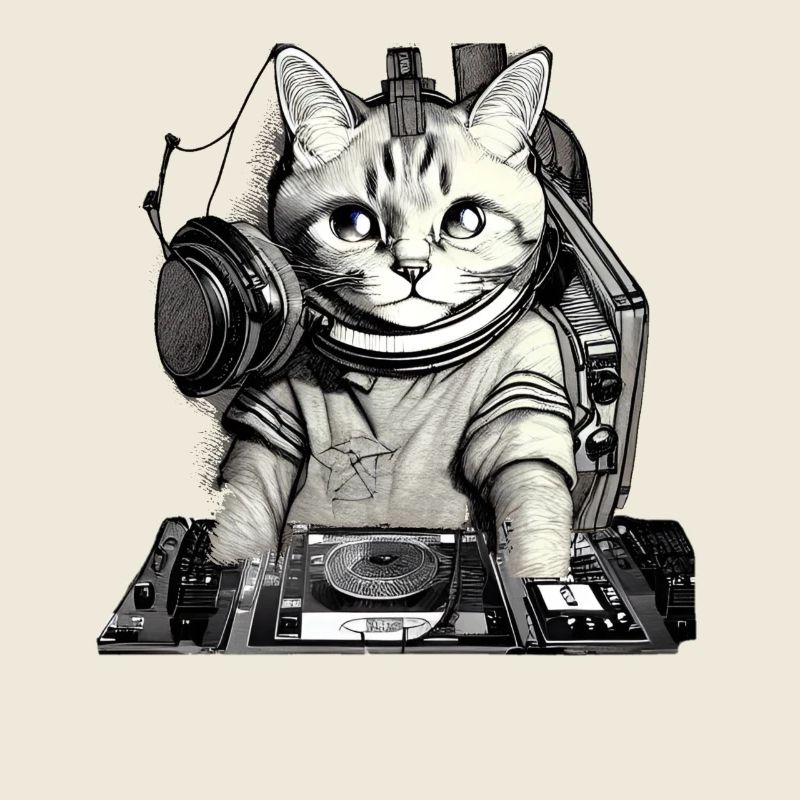DJ Katze mit Mischpult