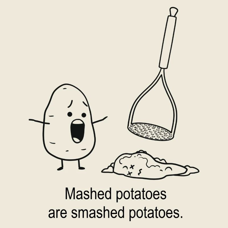 Mashed potatoes are smashed potatoes.