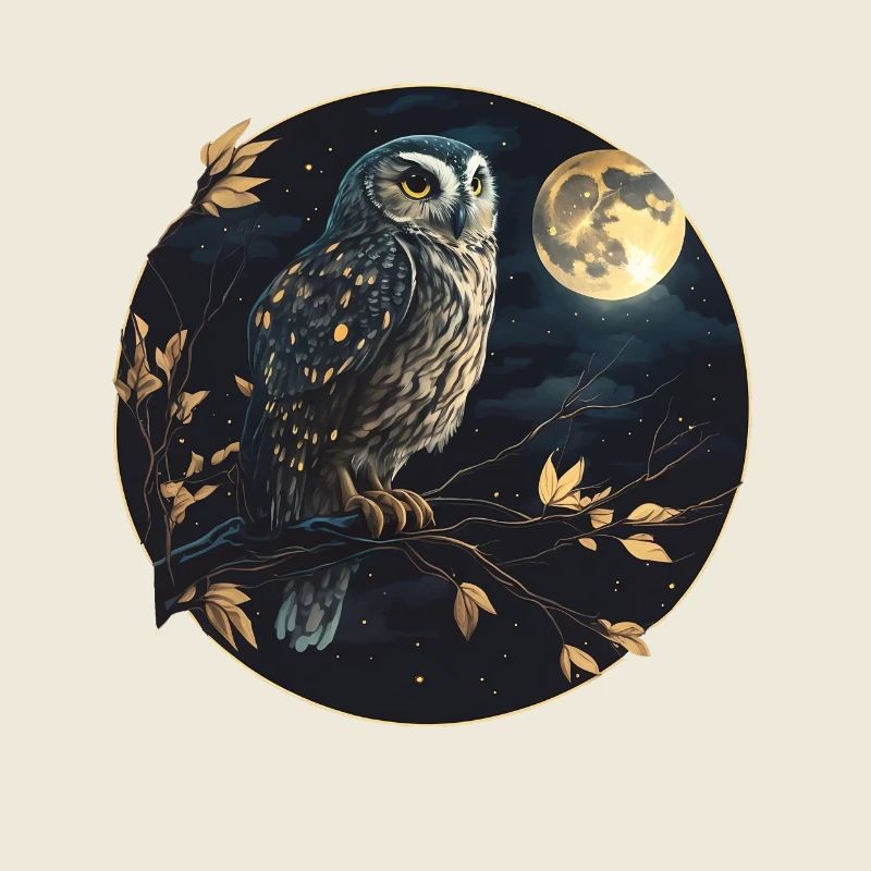 Nachteule Eule auf Ast Vollmond