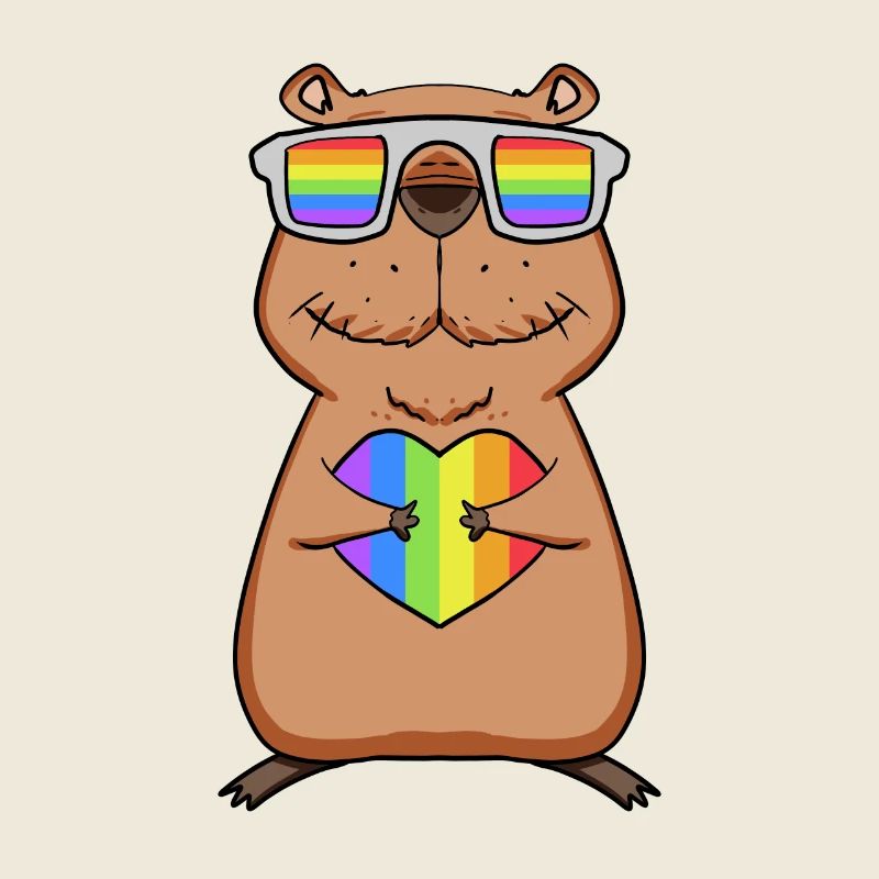 Arc-en-ciel - Capybara avec lunettes et coeur