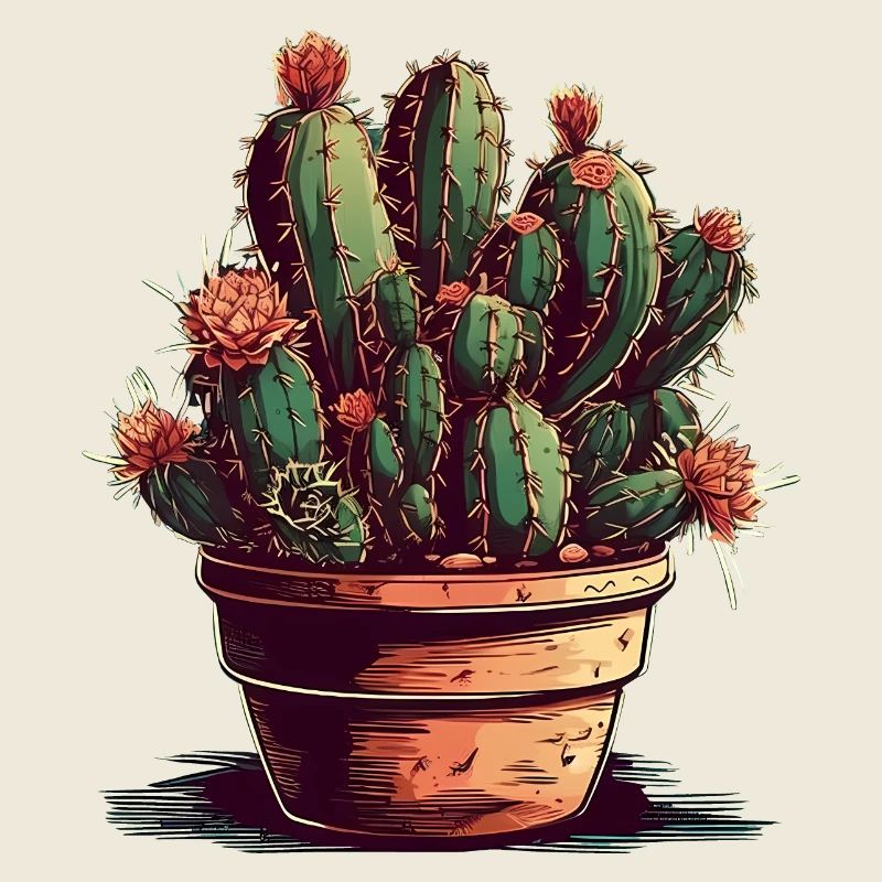 Petit cactus vert dans un pot de fleurs avec des fleurs