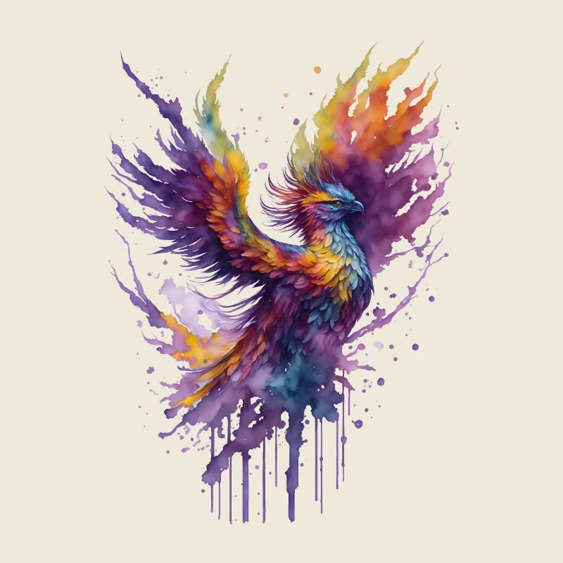 Mystical Fire Watercolor Phoenix Bird