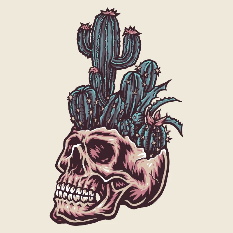 Crâne avec cactus