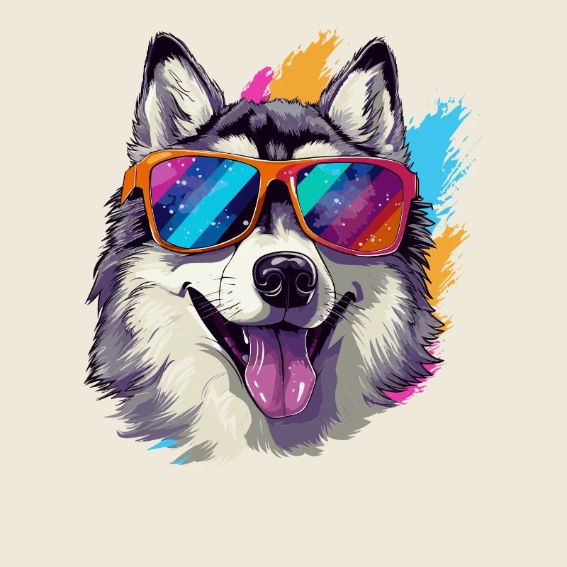 Cooler Alaskan Malamute Hund mit Sonnenbrille