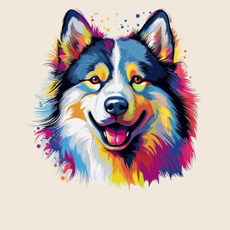 Bunter Alaskan Malamute Hund bemalt