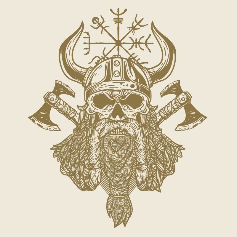 Viking Warrior Crâne Barbe Axes Runes Vegvisir