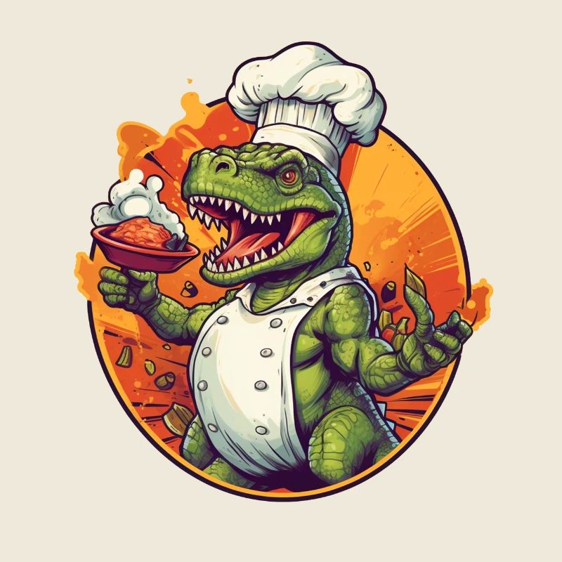 Dinosaur with cooking apron