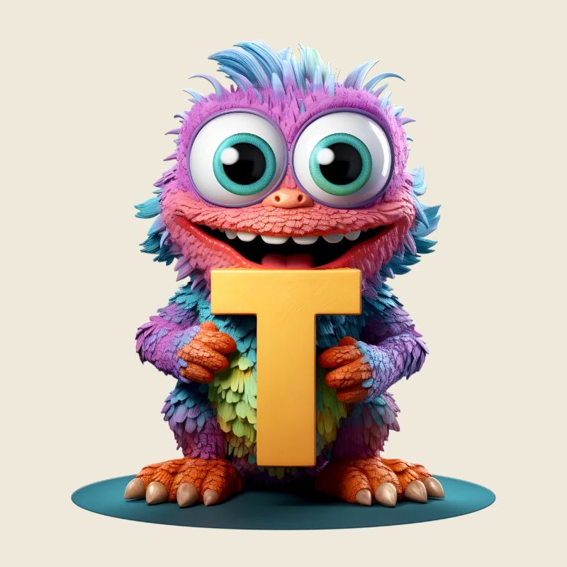 Monstre coloré avec la lettre T