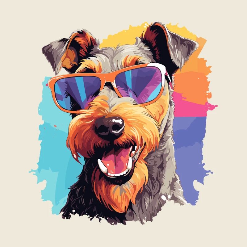 Bunte Airedale Terrier mit Sonnenbrille