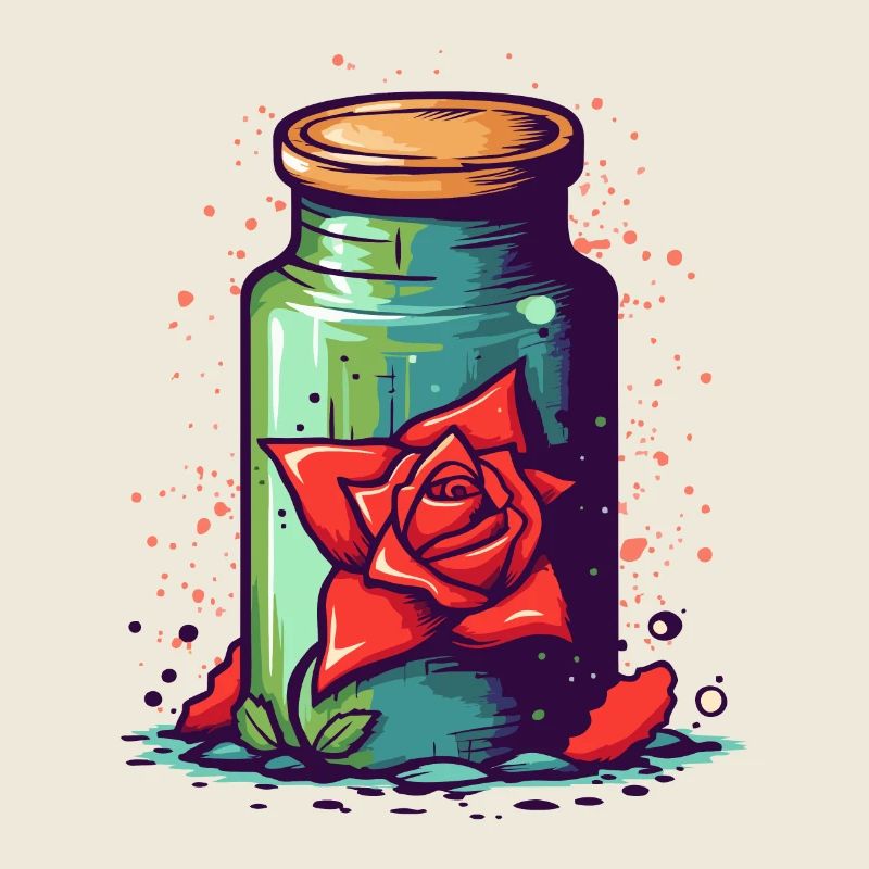 A glass jar with roses