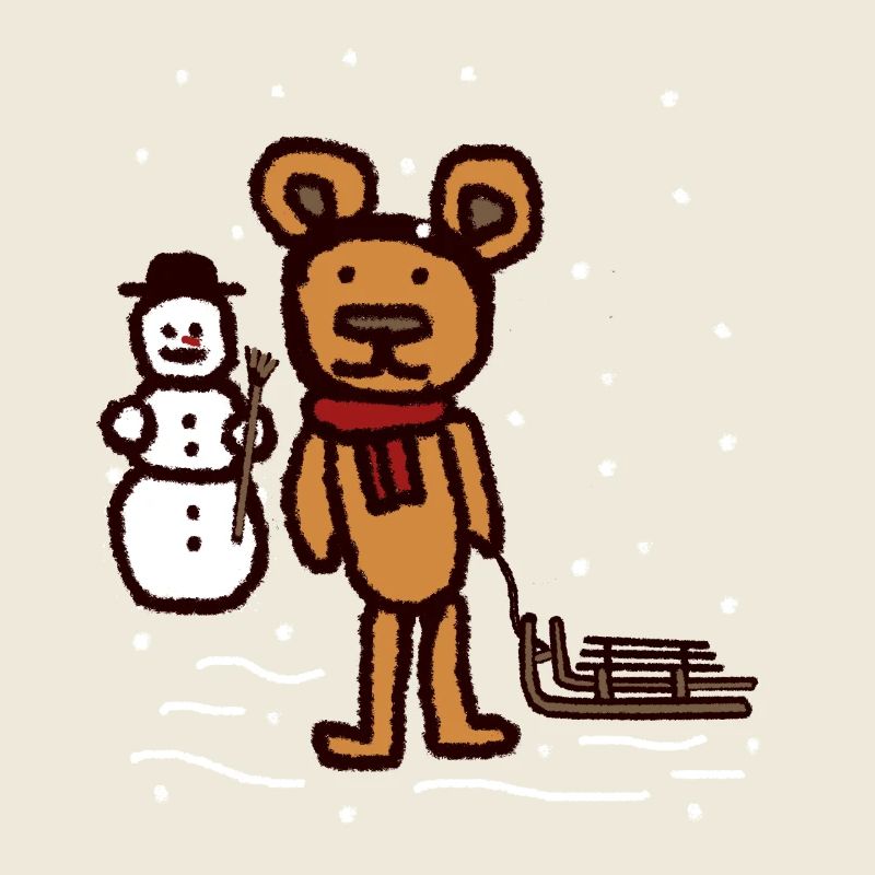 Teddybär Winterurlaub Schnee Schlitten Schneemann