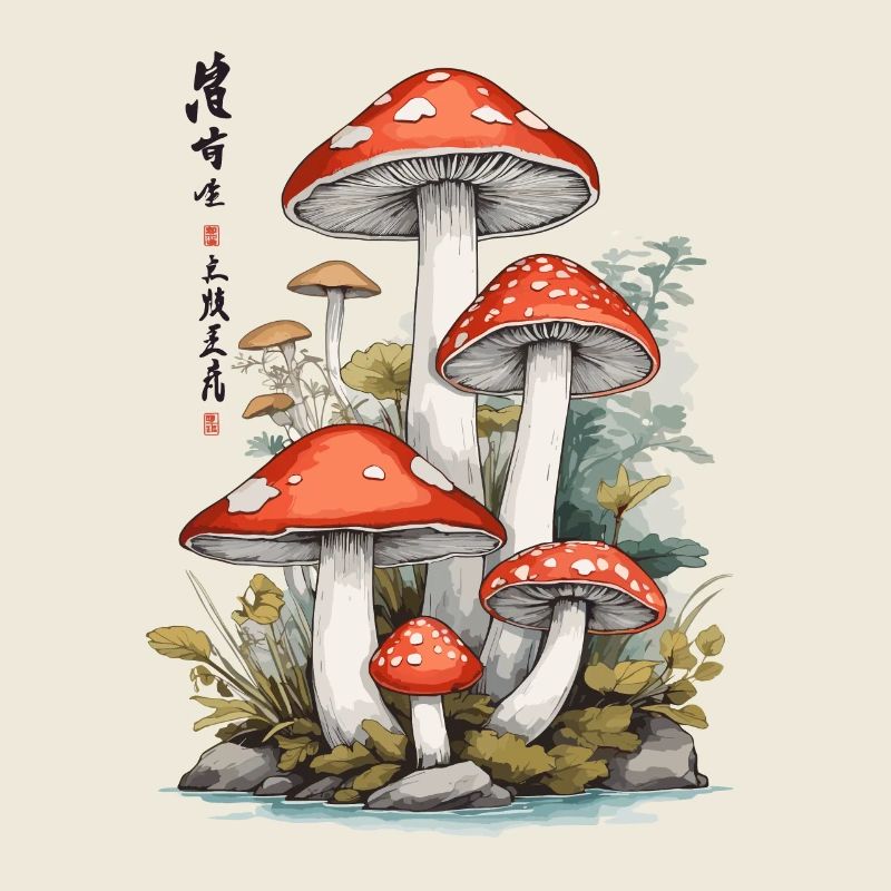 Ukiyo-E champignon Nature Art cueilleur de champignons Design
