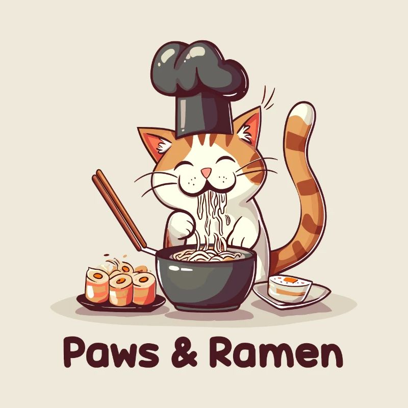 Paws and Ramen Lustige Katzen Tier Sprüche