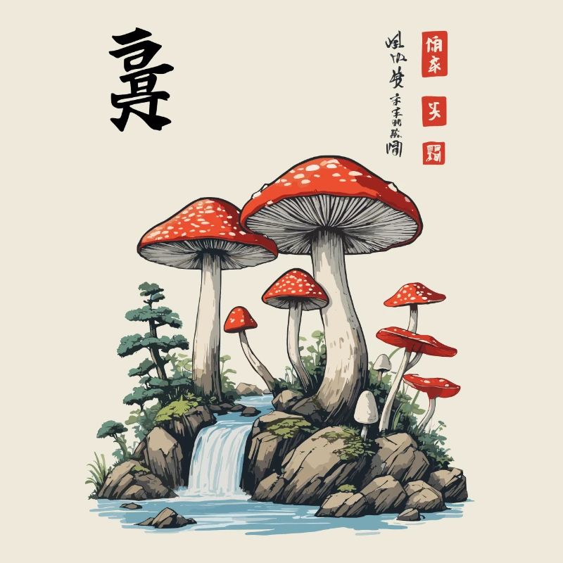 Champignon Asiatique Crapauds Caractères Kanji Champignons