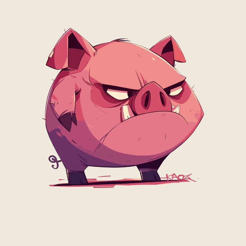 Petit cochon de dessin animé en colère et drôle