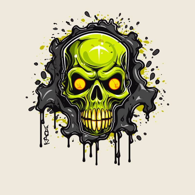 Laughing green inks dripping skull