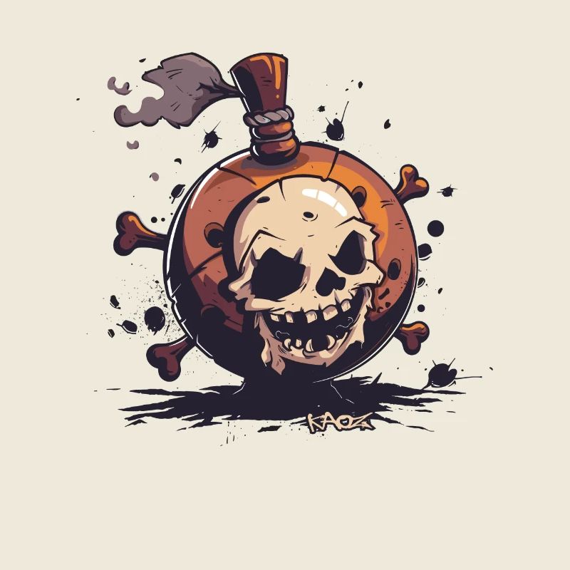 A Funny Cartoon Skull Bombs Pirate