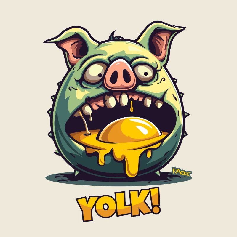 Zombie pig devours egg yolk