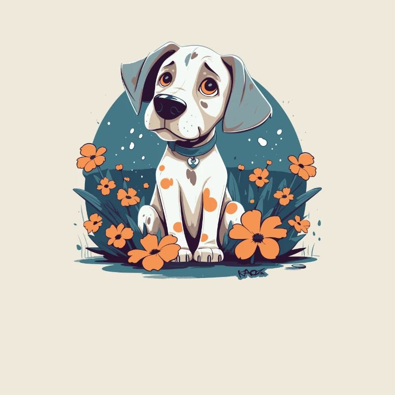 Des fleurs et un chiot mignon mignon