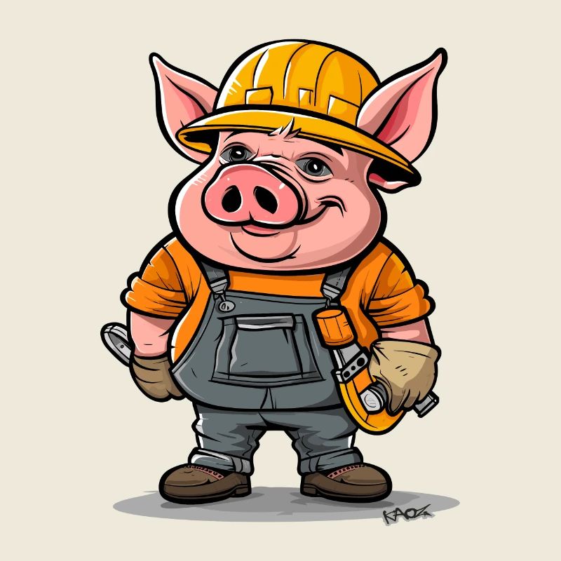 Cochon drôle d’ouvrier de la construction de bande dessinée