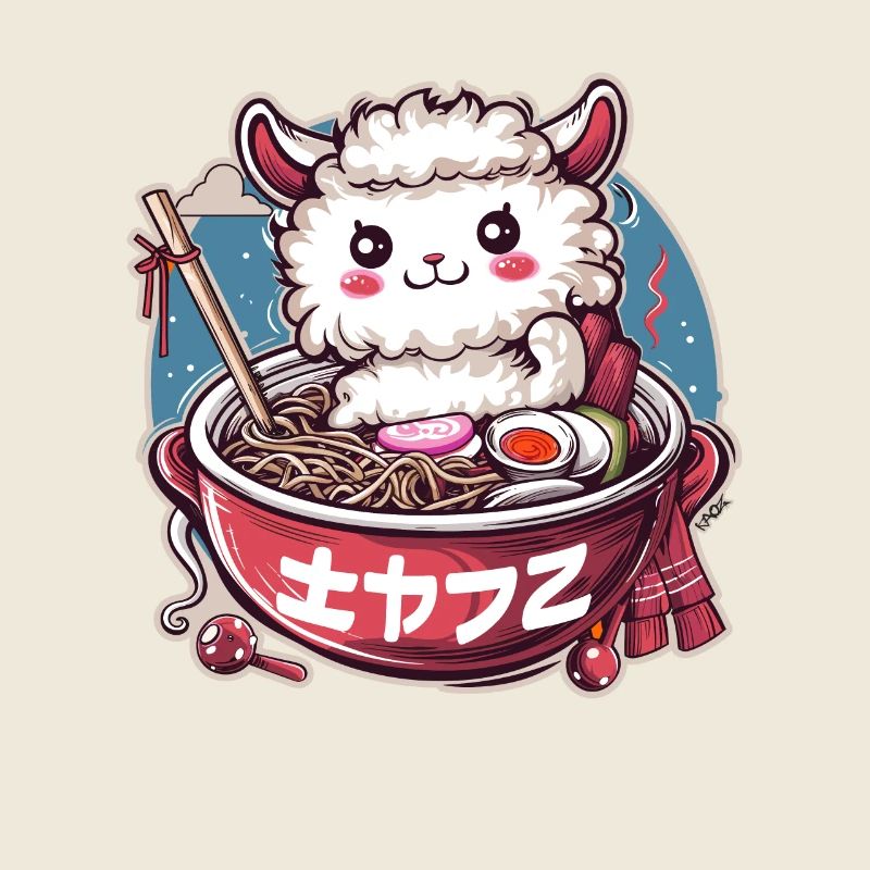 Japanese Ramen Llama Illustration