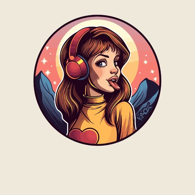 Fille d’anime avec des écouteurs de musique et des coeurs