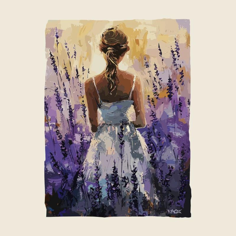 Das Mädchen im Feld voller Lavendel